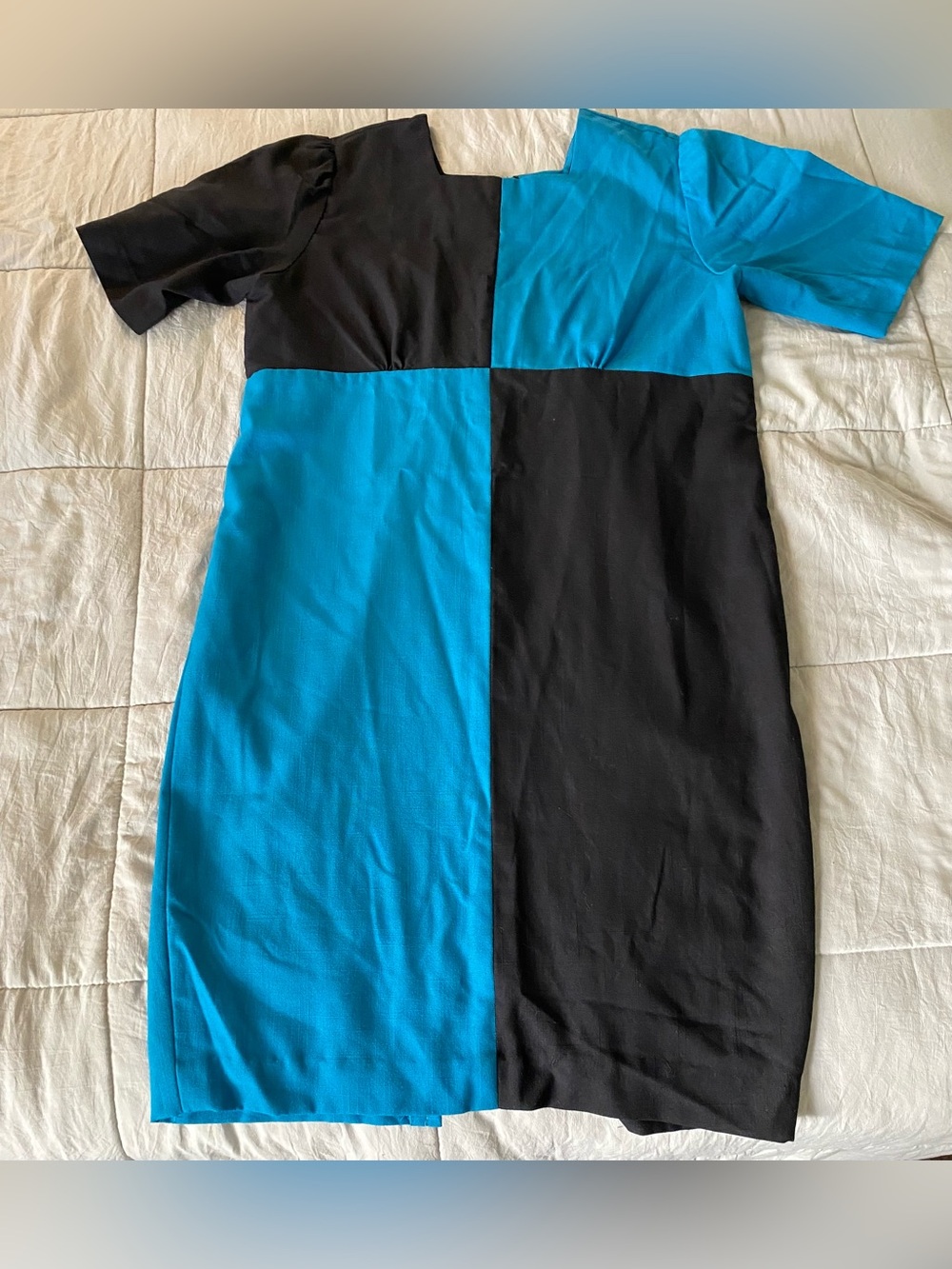 Colorblock Sheath Dress in Black and Teal